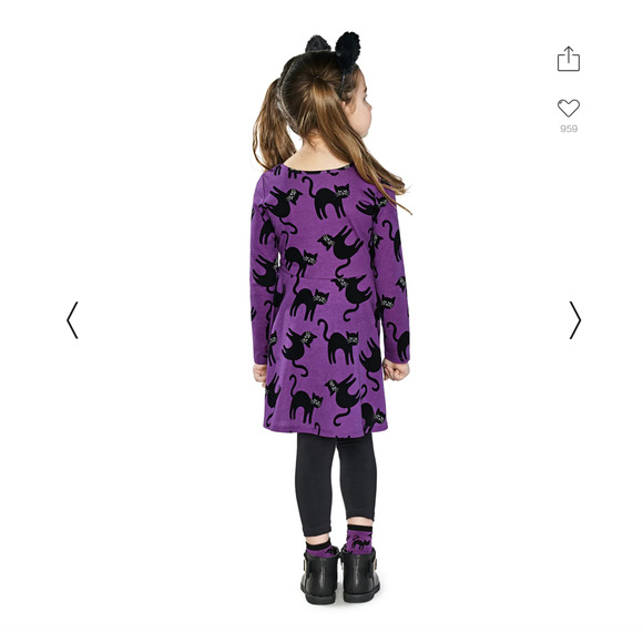 NWT Children's Place Purple W/Black Halloween Cat Skater Dress - Picture 6 of 9